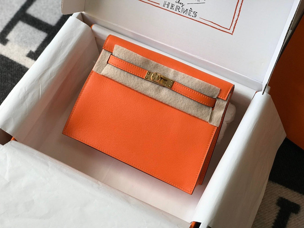 Hermes Orange Kelly Danse Bag Evercolour Leather Gold Hardware