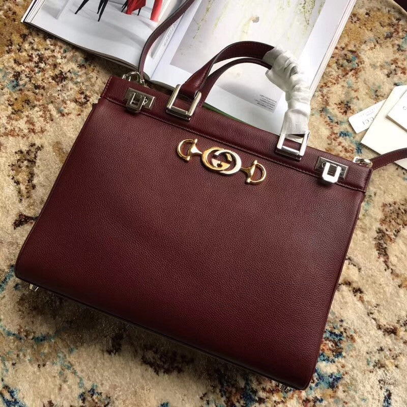 Gucci Zumi grainy leather medium top handle bag Burgundy