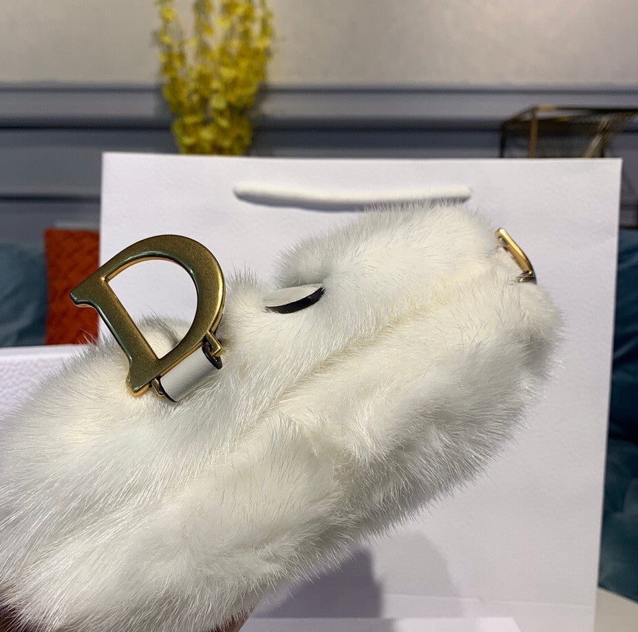 Christian Dior Saddle Handbag Fur Medium White