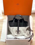 Herme Picotin Lock Touch bag MM Black Clemence leather/Matt alligator crocodile skin　Silver hardware