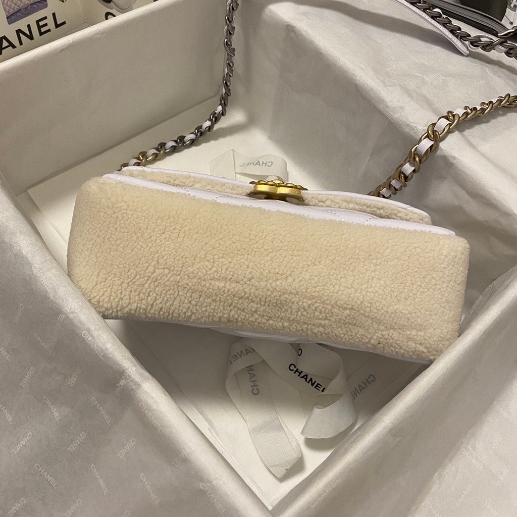 CHANEL 19 HANDBAG White Shearling Lambskin