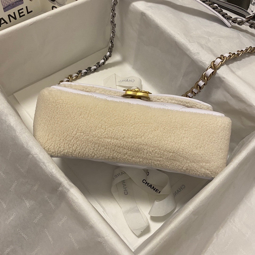 CHANEL 19 HANDBAG White Shearling Lambskin