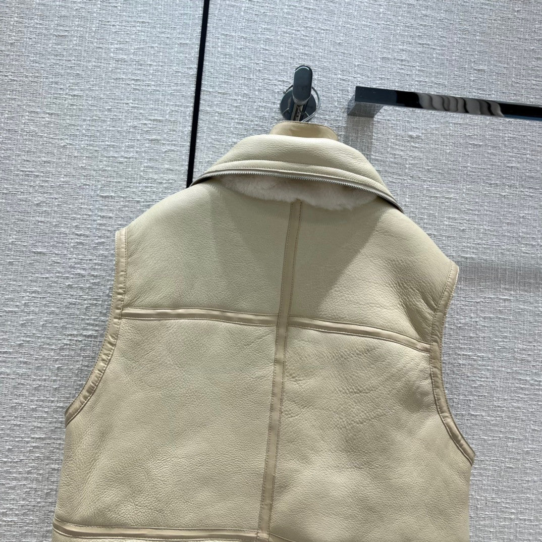 Hermès Reversible long leather vest Ivory
