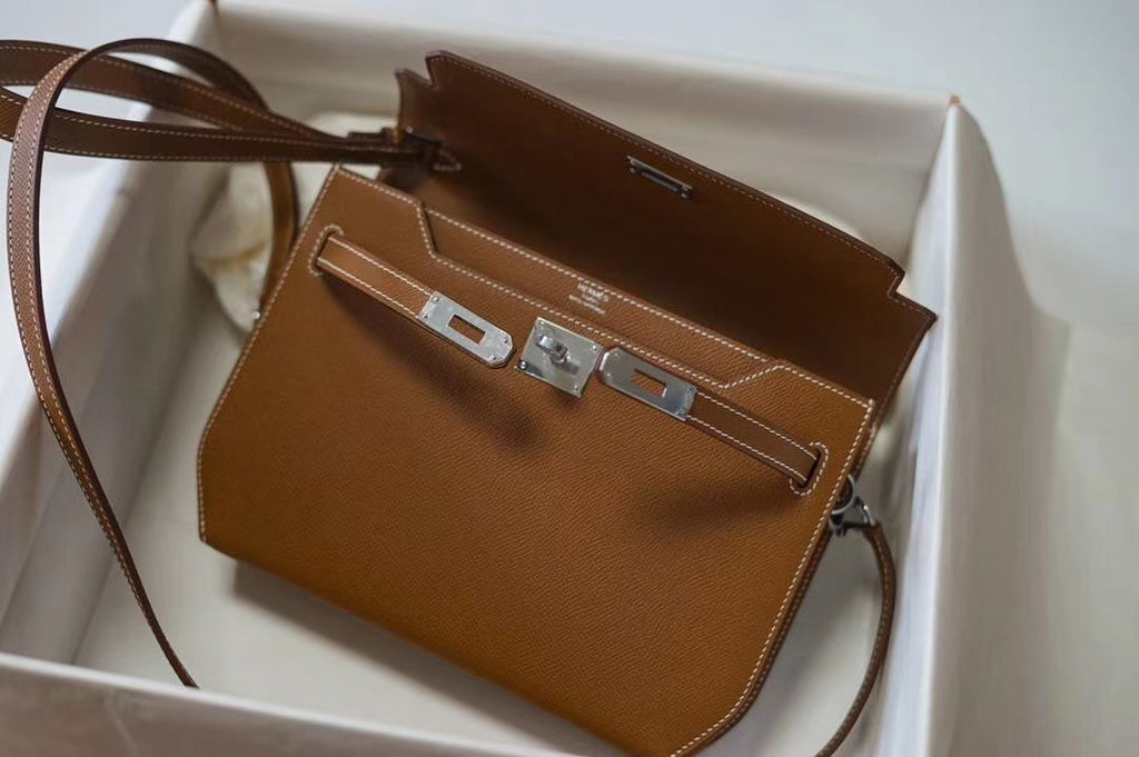 Hermes Kelly Depeches 25 Pochette Gold Epsom Palladium Hardware