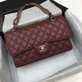 CHANEL Bordeaux Caviar Leather Classic Double Flap 2.55 Shoulder Bag Silver HW 2021