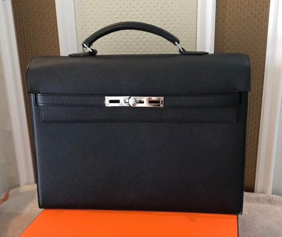 Hermes Kelly Depeche 38 Briefcase in Black with Palladium Hardware