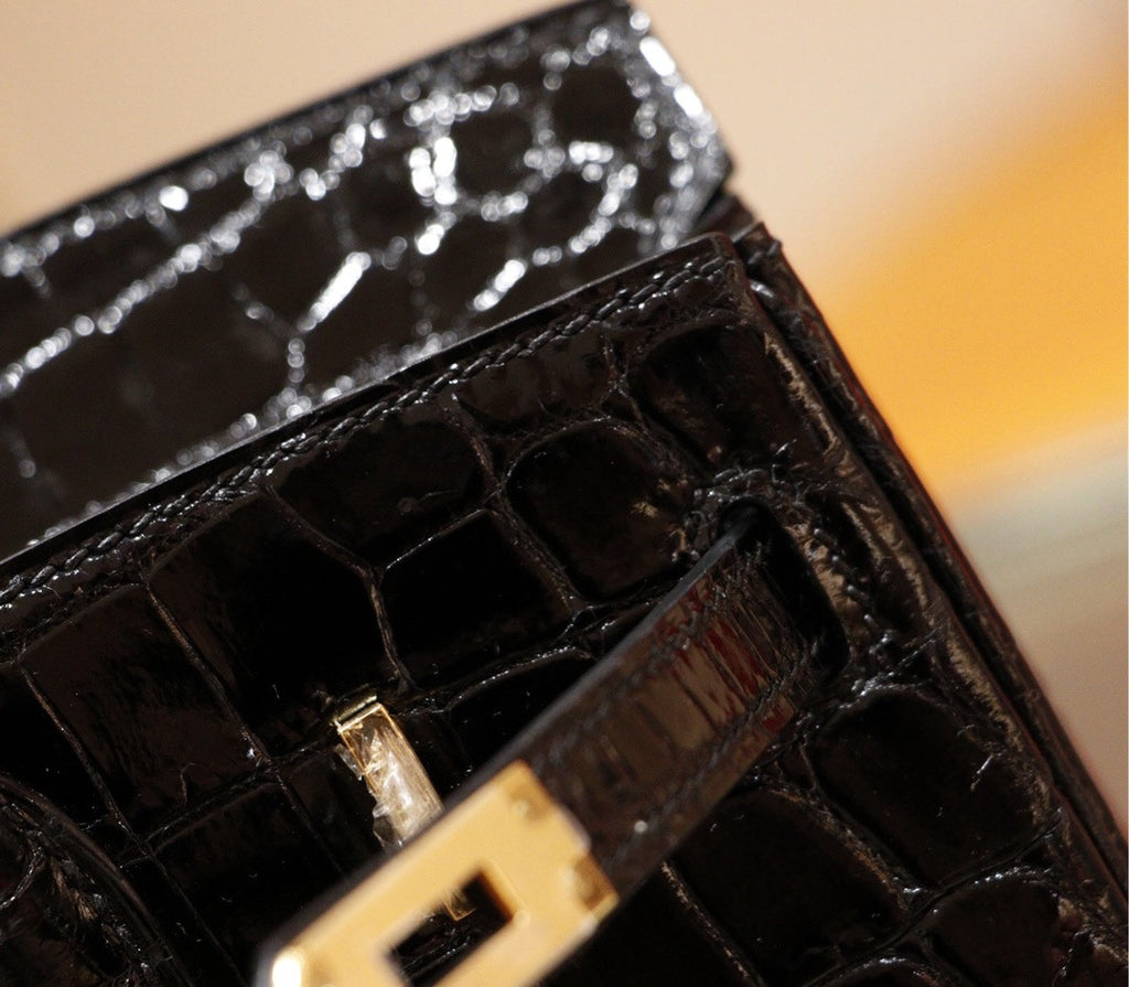 Hermes BLACK Birkin Bag 25cm Shinning Niloticus Crocodile Gold Hardware