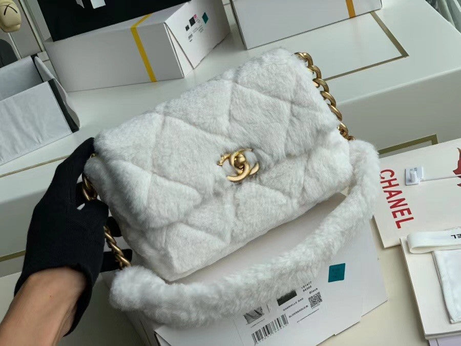 Chanel Shearling Lambskin Flap Bag White