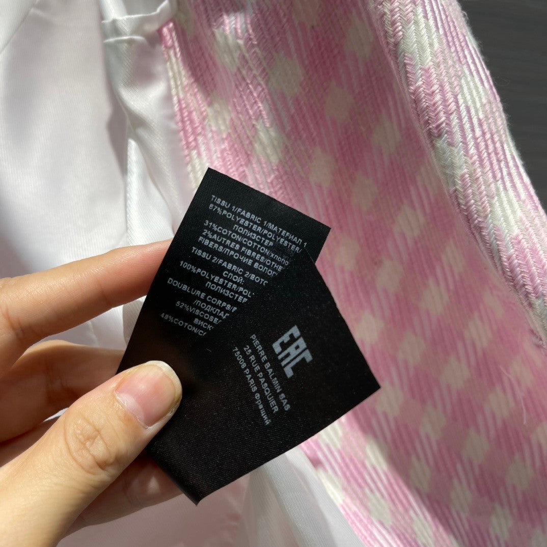 Balmain White and pale pink gingham print tweed jacket