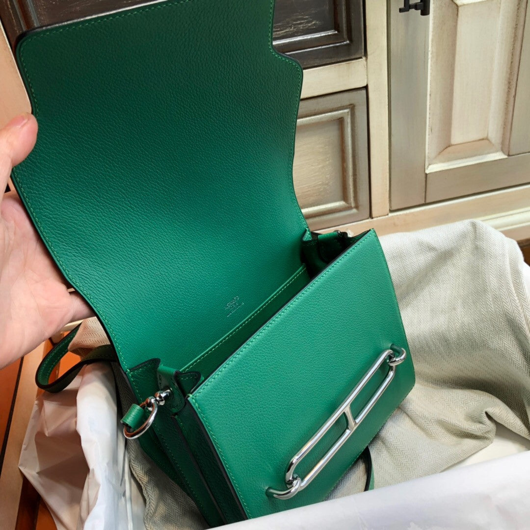 Hermes U4 Vert Evercolor Calfskin Mini Roulis Bag Palladium Hardware