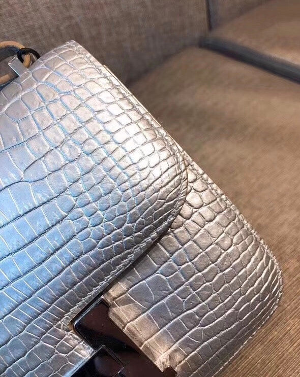 Rare Hermes Silver Constance 18 Alligator