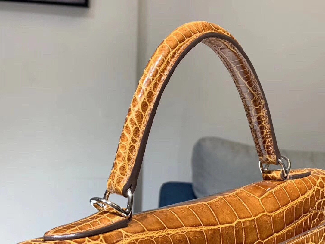 Hermes Fauve Porosus CROCODILE KELLY 28 WITH Palladium  HARDWARE