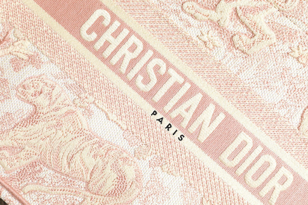 Christian Dior SMALL DIOR BOOK TOTE Pink Multicolor Toile De Jouy Embroidery