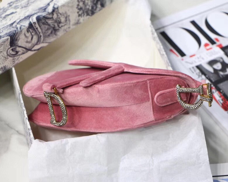 Christian Dior MINI SADDLE VELVET BAG PINK