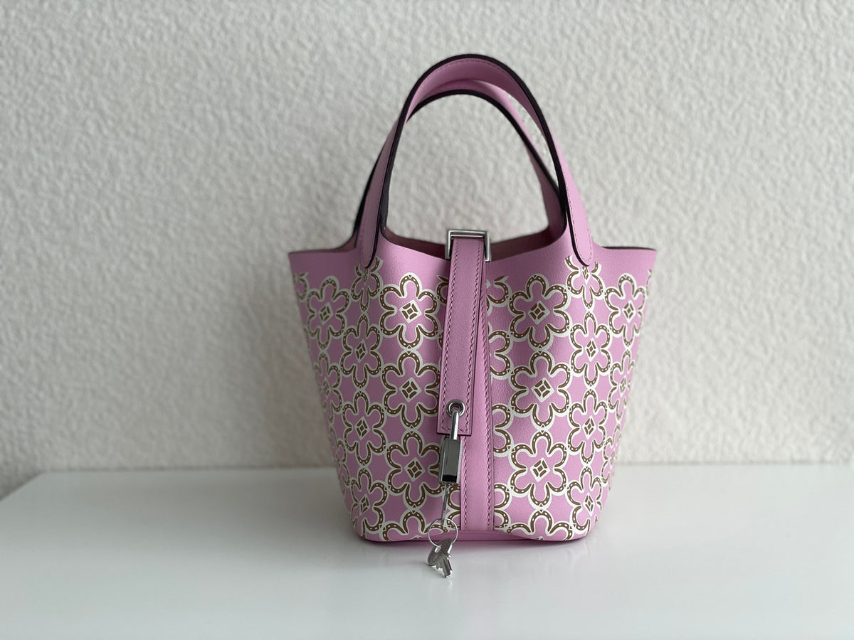 Hermès "Lucky Daisy" Mauve Sylvestre Swift Picotin Lock 18 Palladium Hardware, 2022