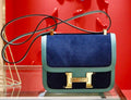Hermes Special Order Constance Veau Doblis Suede 7F Blue Paon/R2 Blue Agate  19cm