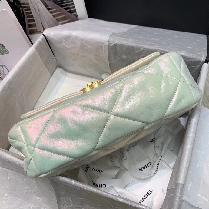 CHANEL 19 Iridescent White Large Flap Bag