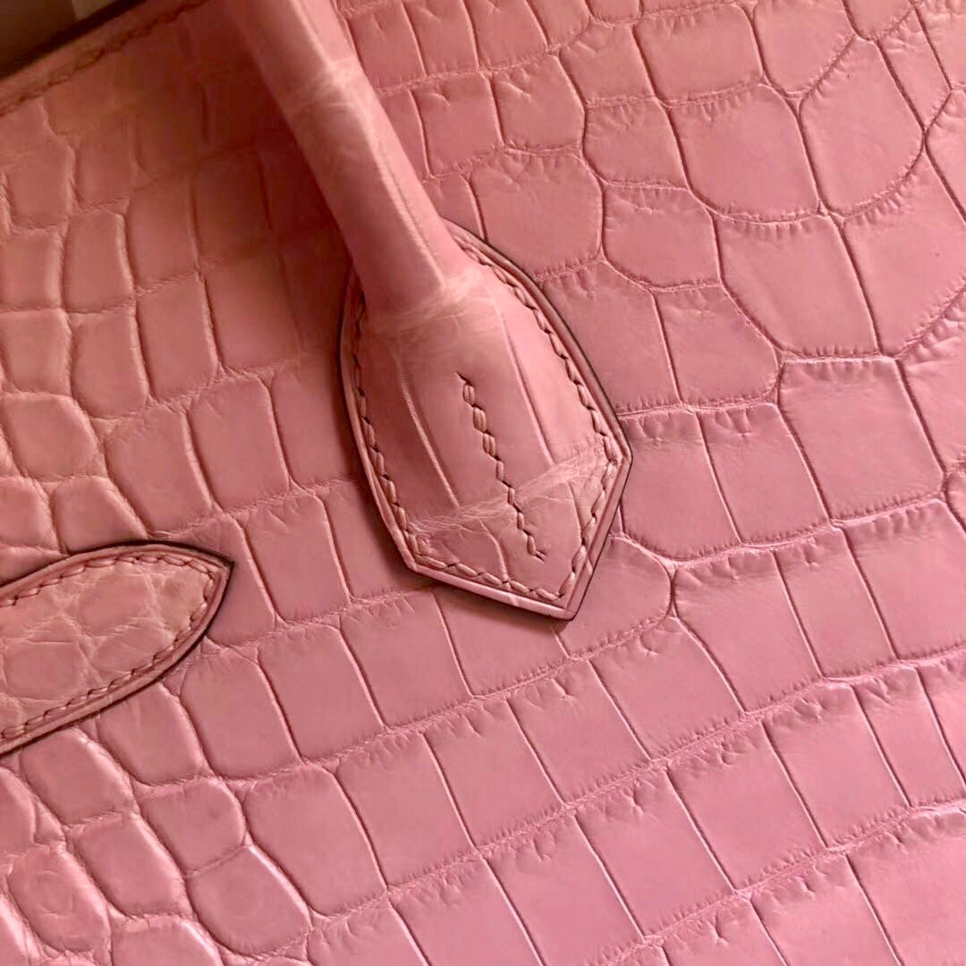 Hermes 1Q Rose Confetti Birkin 30 in Porosus  Crocodile with Palladium hardware