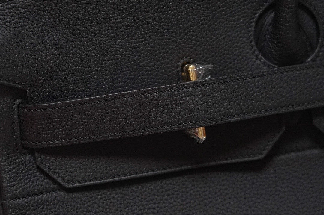 Hermes Black Clemence Leather Gold Hardware Birkin 50 Bag