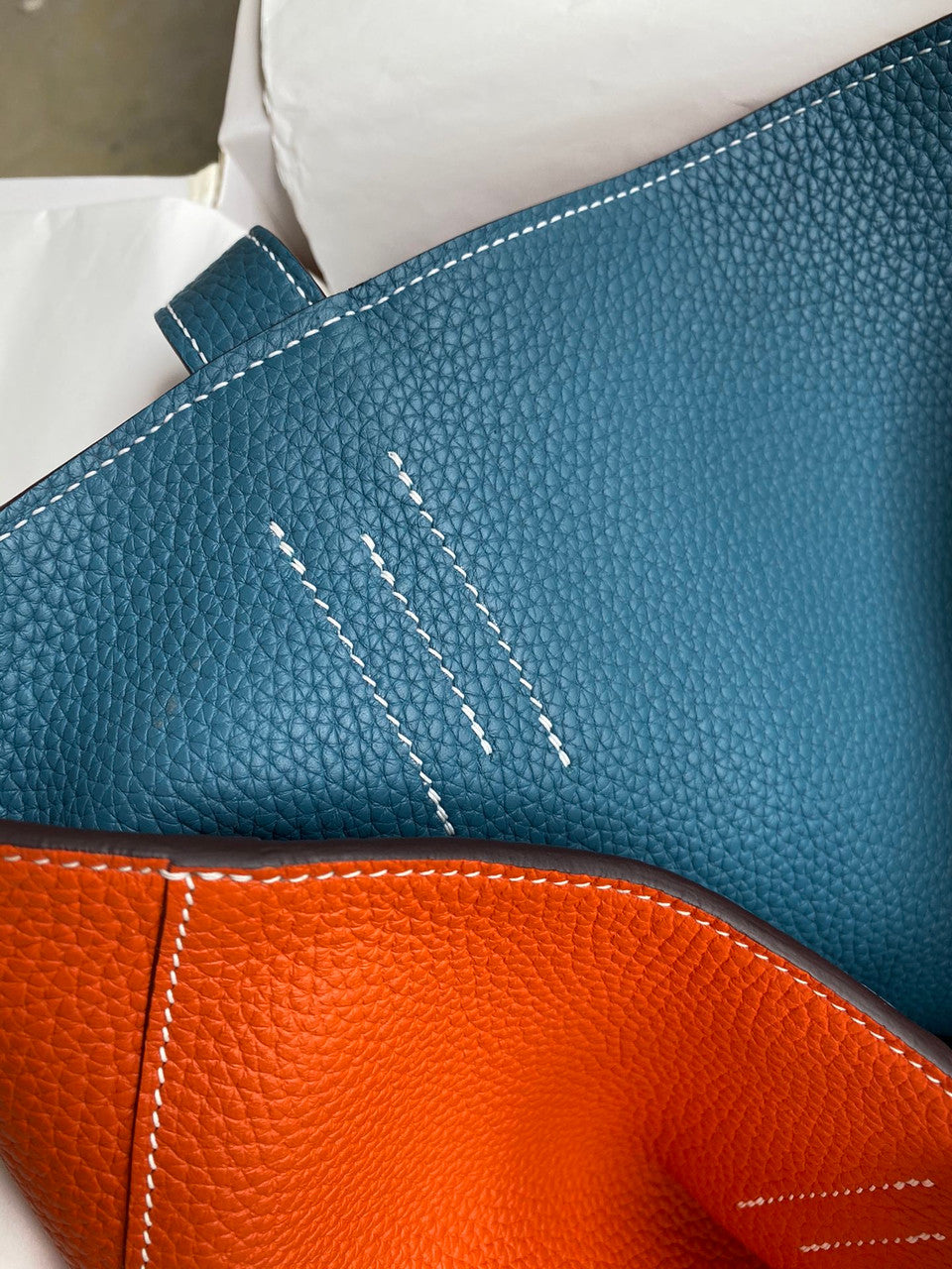 Hermes Double Sens Tote 30 Orange & Blue Jean