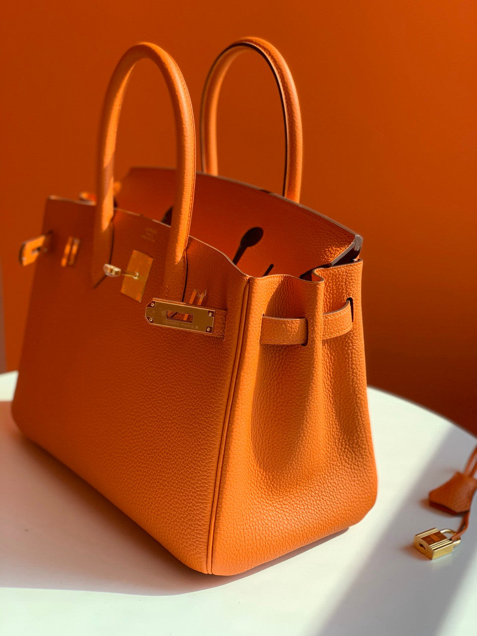 Hermes Orange Birkin Bag 30cm Togo Leather Gold Hardware