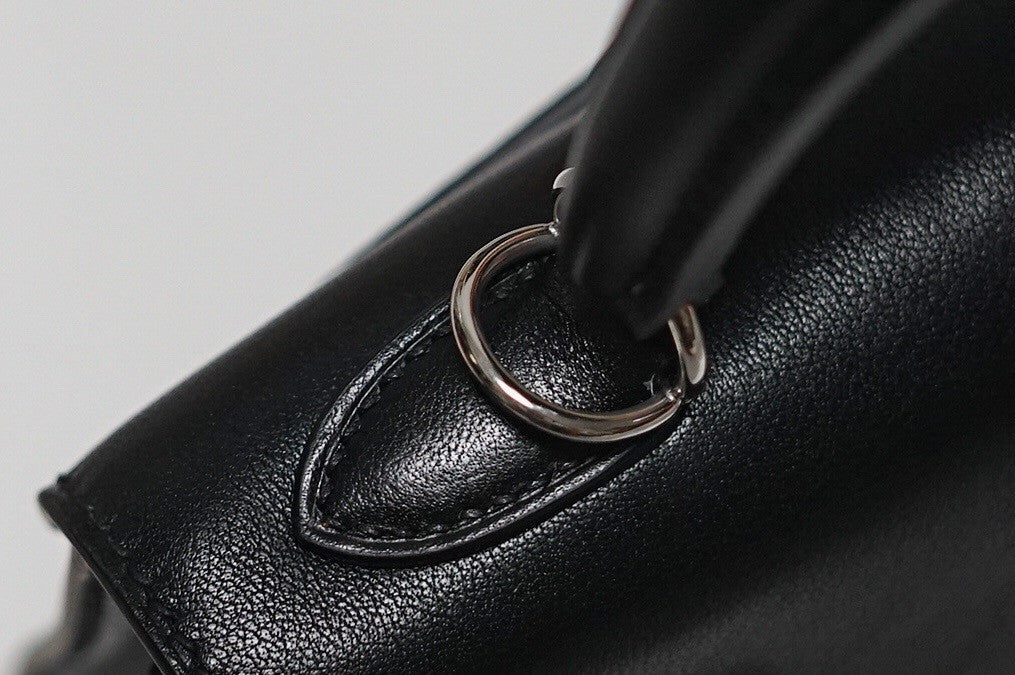 Hermes  FEATHER KELLY 25 Black Peacock feather & Box Leather with Palladium Hardware