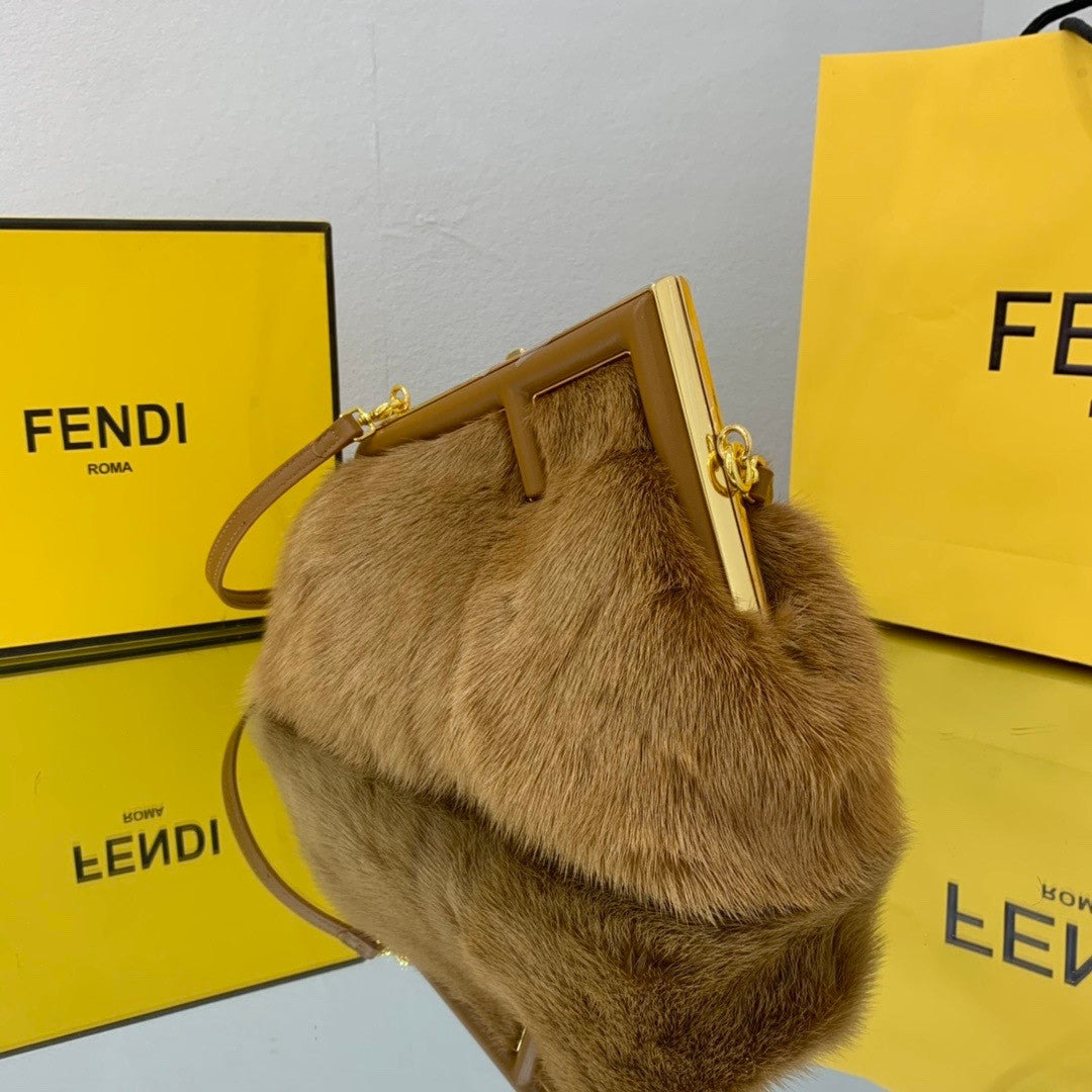 FENDI FIRST SMALL Brown mink bag