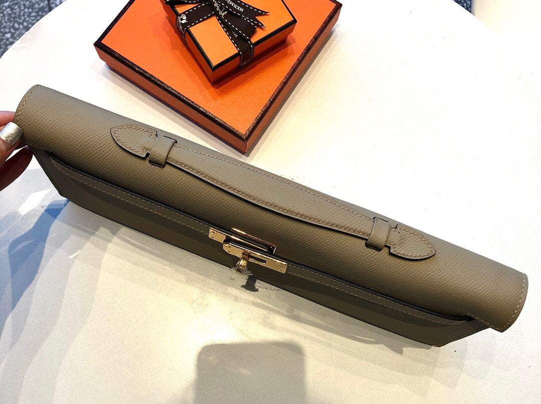 HERMES KELLY CUT CLUTCH BAG TRENCH EPSOM GOLD HARDWARE