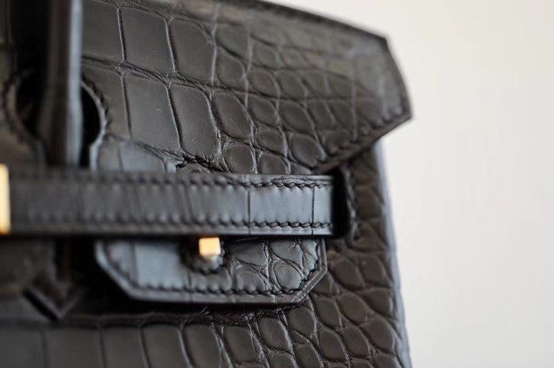Hermes Birkin 25cm Black Matte Alligator  with Gold hardware