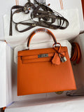 HERMES KELLY 28 SELLIER ORANGE EPSOM PALLADIUM HARDWARE