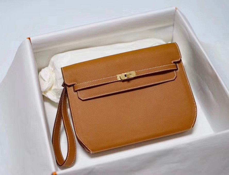 Hermes Kelly Depeches 25 Pochette Gold Epsom Gold Hardware