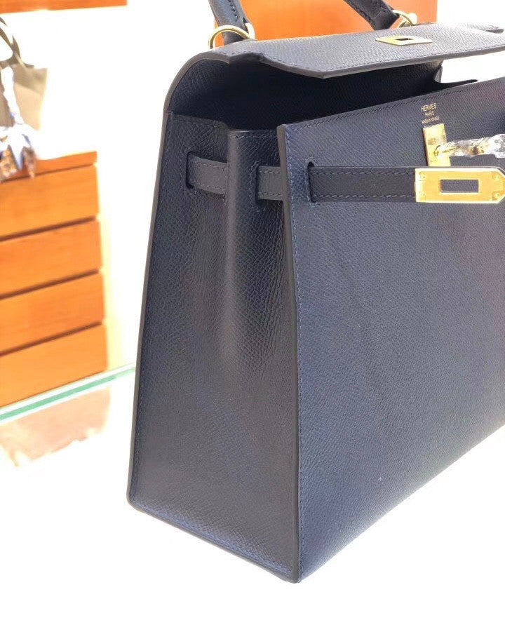 Hermes 2Z Blue Nuit Kelly 25 cm Epsom Gold Hardware