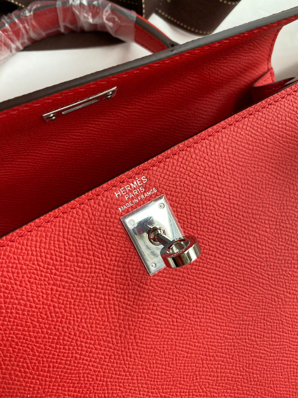 HERMES KELLY 28 SELLIER RED EPSOM PALLADIUM HARDWARE