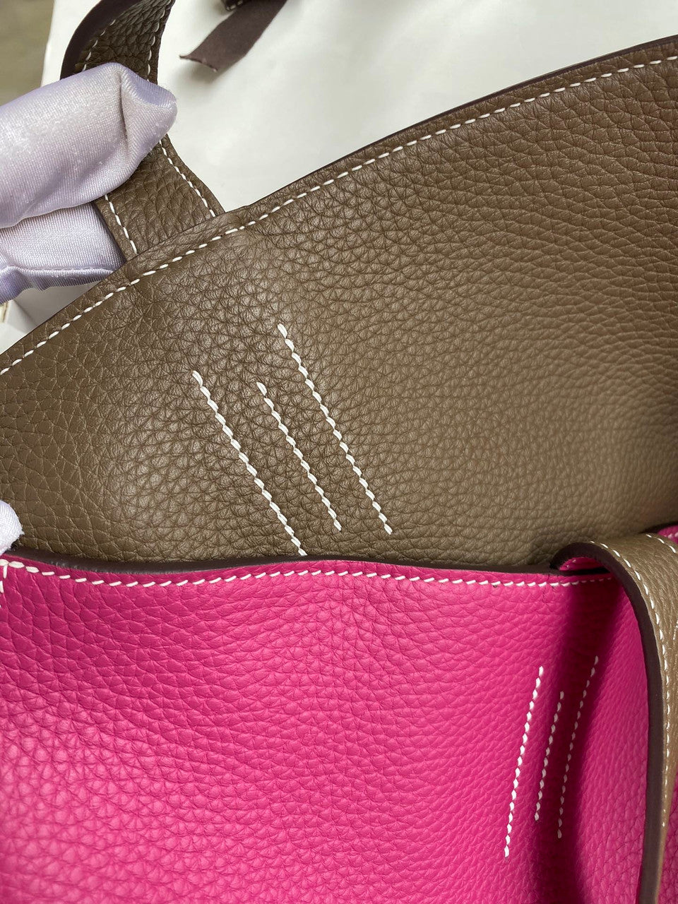 Hermes Double Sens Tote 30 Etoupe & Rose Pourpre