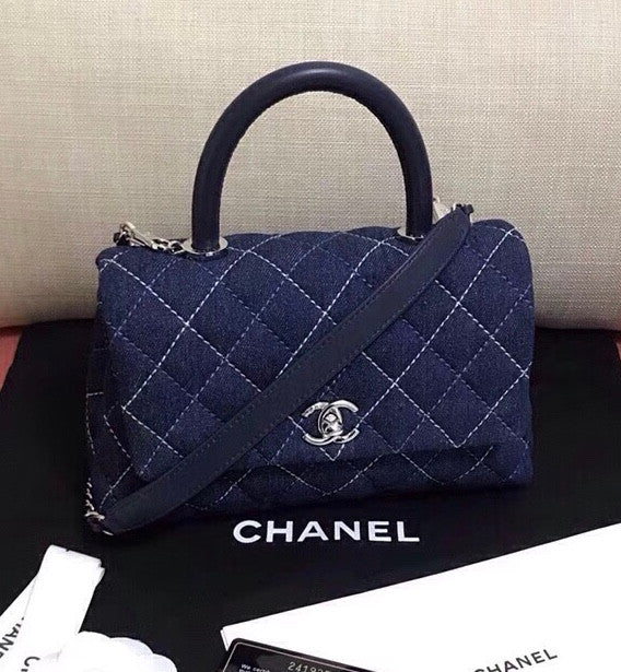 Chanel Small Denim Flap Bag With Top Handle