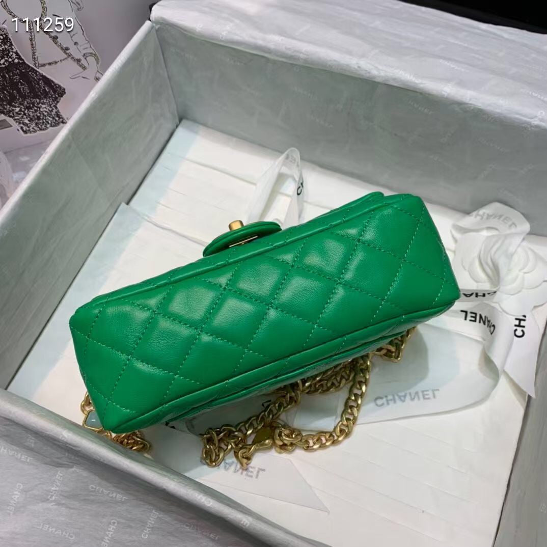 Chanel Flap Bag with  Resin & Gold-Tone Metal Green Small