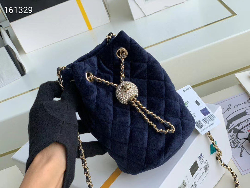 Chanel Velvet Drawstring Bag Blue