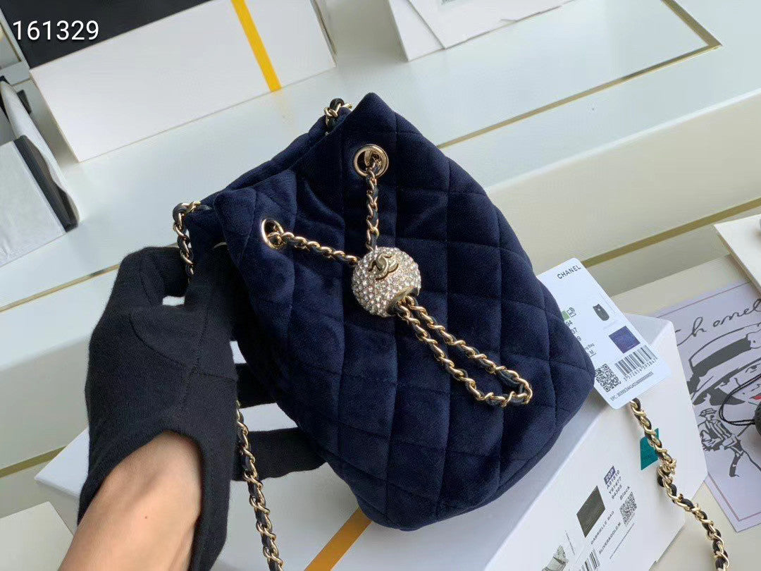 Chanel Velvet Drawstring Bag Blue