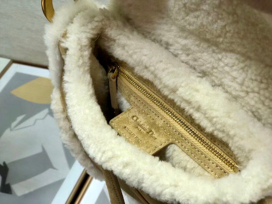 Christian Dior SADDLE BAG Camel-Colored Shearling