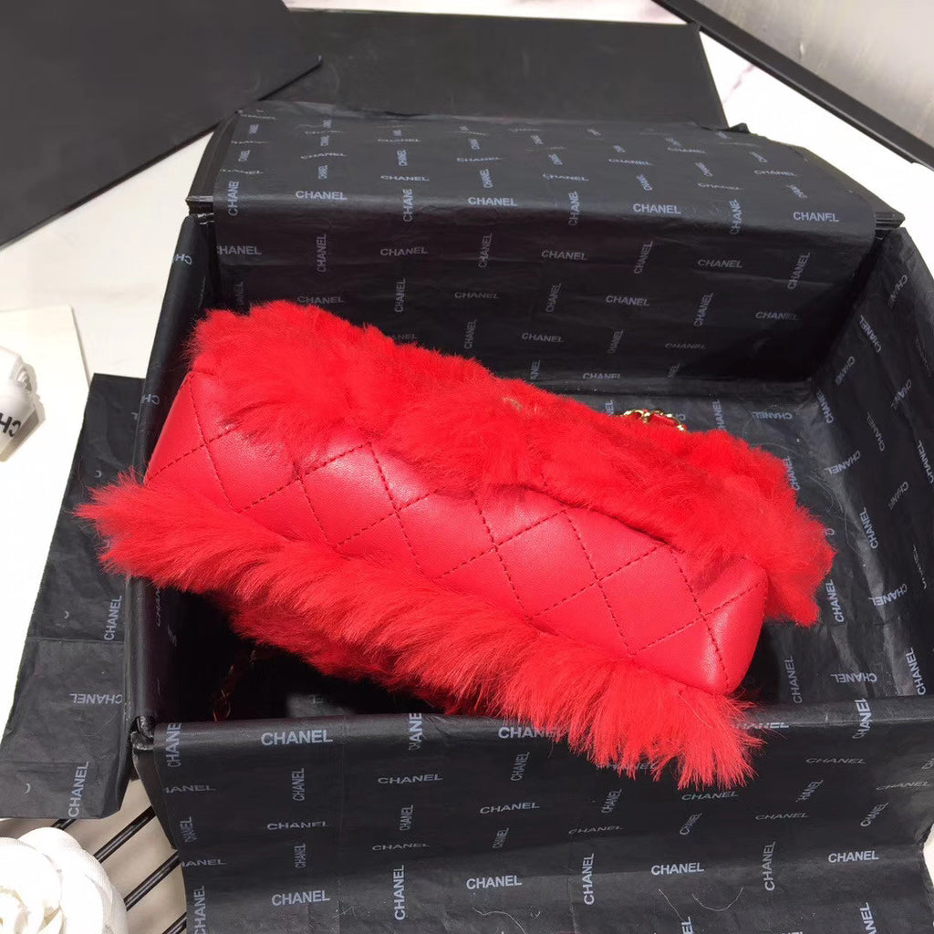Chanel Small Shearling Lambskin Flap Bag Bright Red