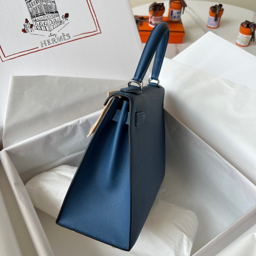 Hermès R2 Blue Agate Kelly 28  Epsom Palladium Hardware