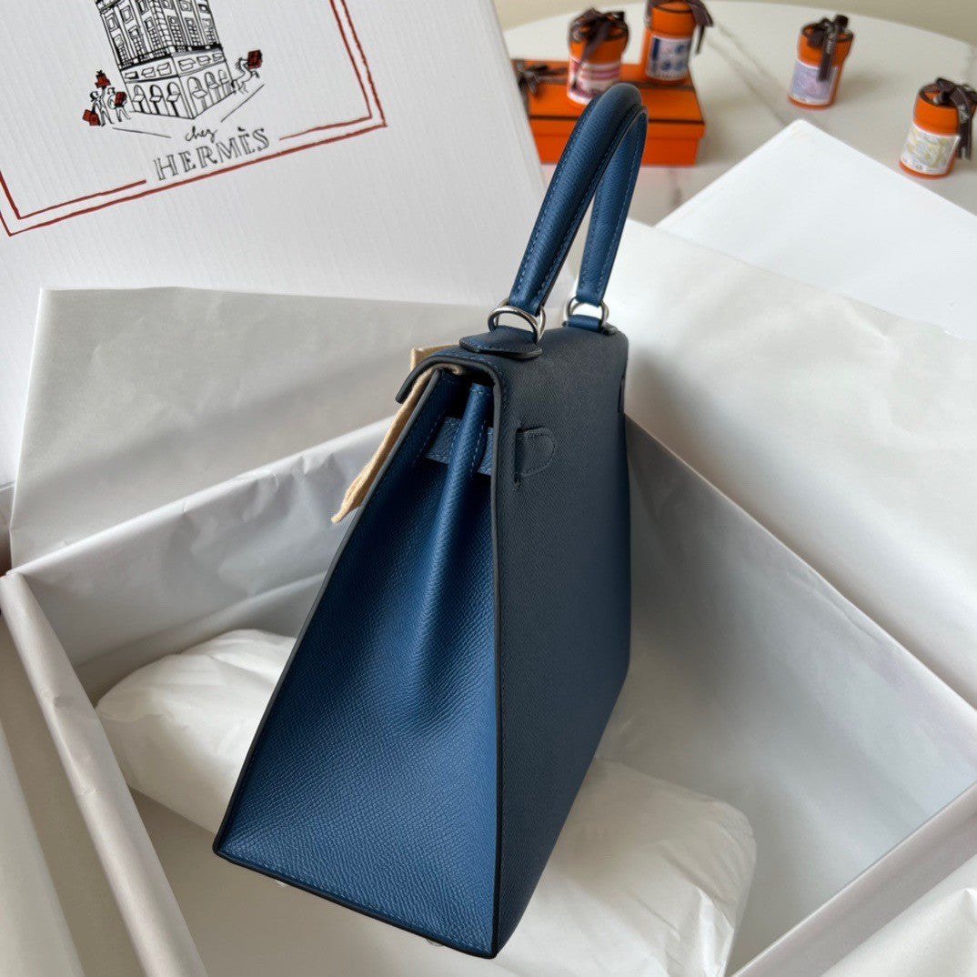 Hermès R2 Blue Agate Kelly 28  Epsom Palladium Hardware