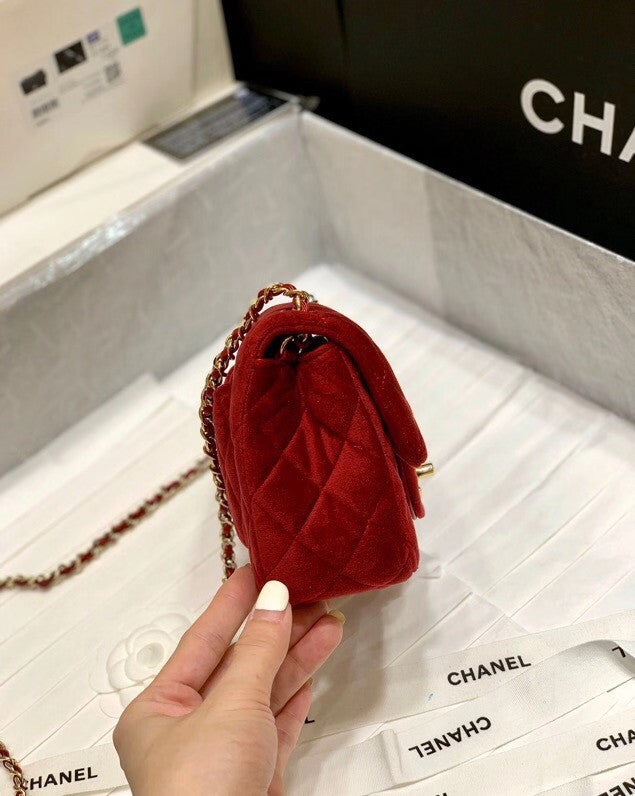 Chanel Velvet Flap Bag Red