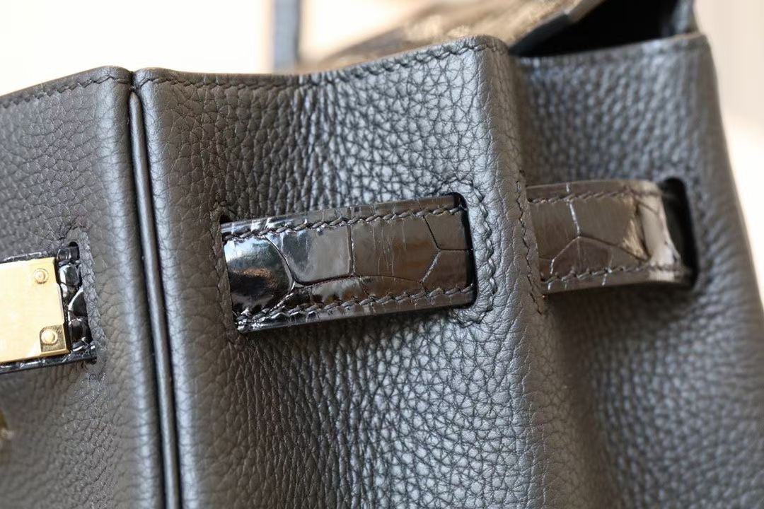 Hermès Black Niloticus Crocodile /Togo Birkin Touch 25cm Palladium Hardware