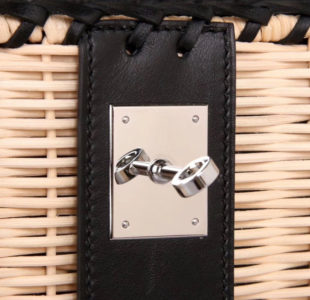Hermes Limited Edition Black  Picnic Kelly 35 Wicker Palladium Hardware