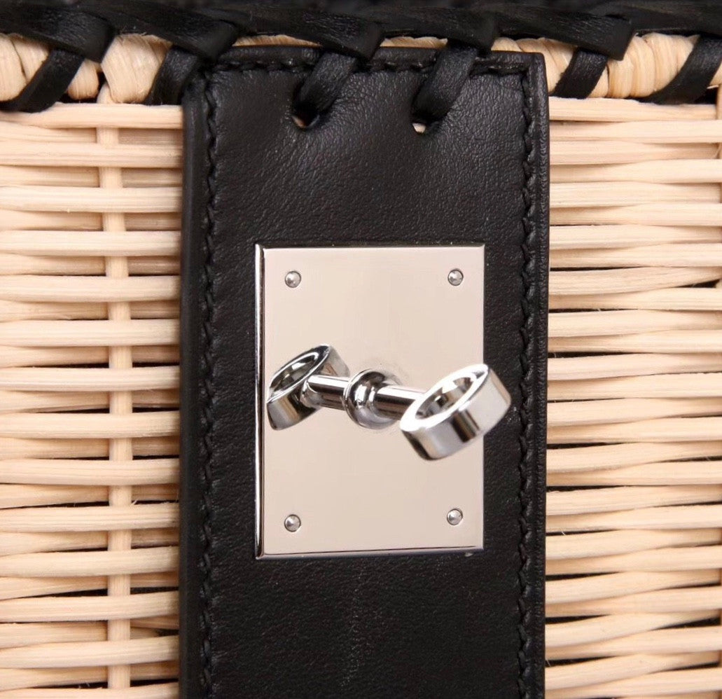 Hermes Limited Edition Black  Picnic Kelly 35 Wicker Palladium Hardware