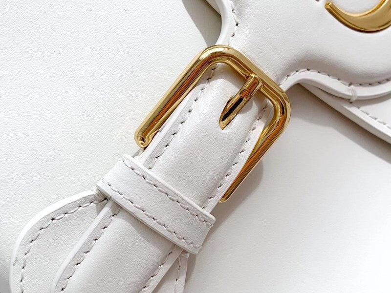 Christian Dior LARGE DIOR BOBBY BAG White Box Calfskin with Blue Dior Oblique Embroidered Strap