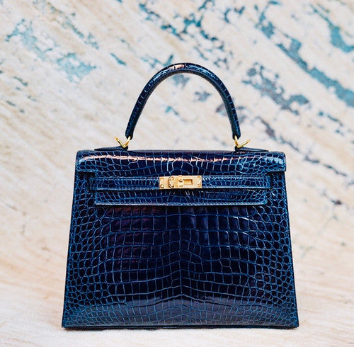 Hermes Navy Alligator KELLY 25 WITH GOLDHARDWARE