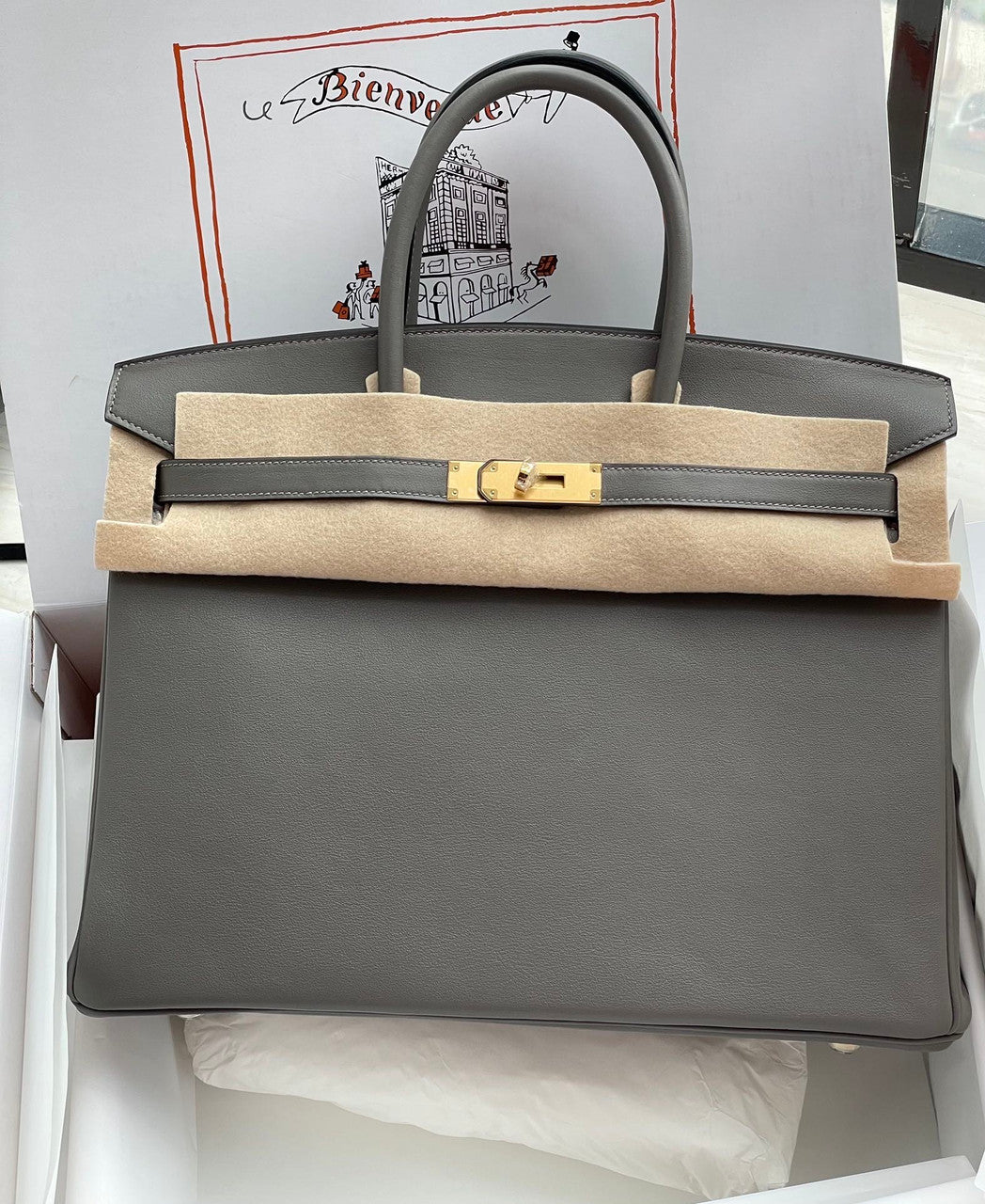 Hermes 8F Gris Etain Birkin 35 Swift GHW
