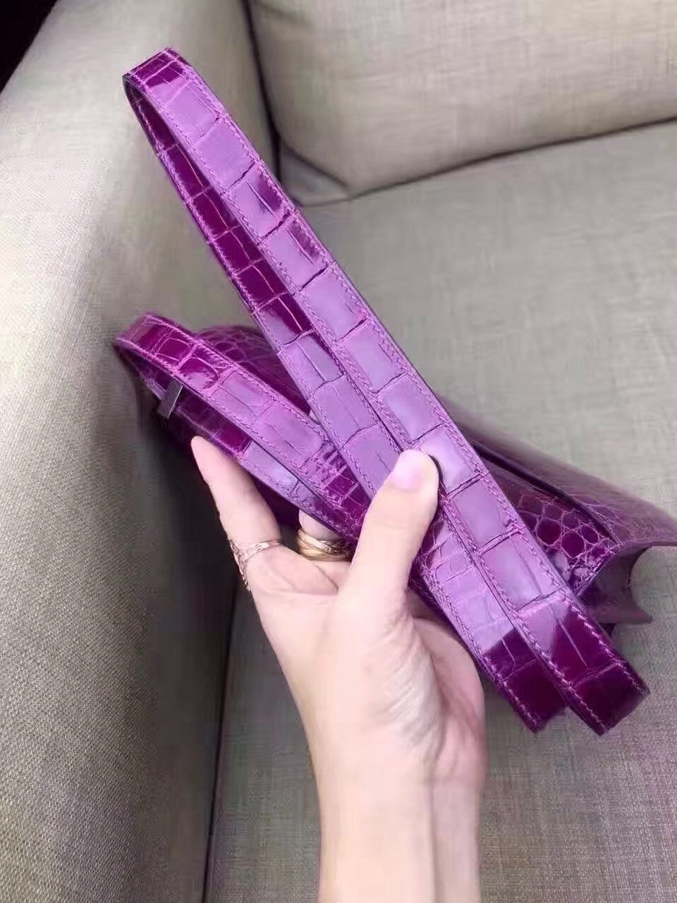 Hermes Purple Constance 24 Niloticus Crocodile with Palladium Hardware